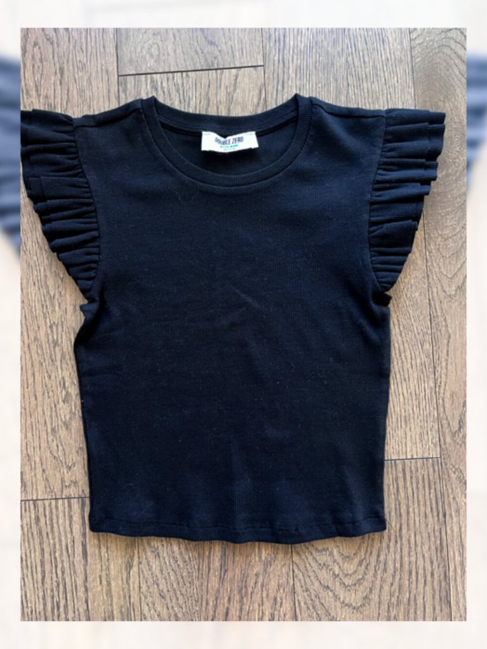 NWOT Double Zero Ruffled Cap Sleeve Fitted Ribbed T-Shirt Black - M
